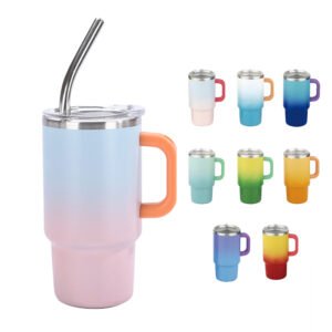 4oz Mini Stainless Steel Tumbler with Handle and Straw